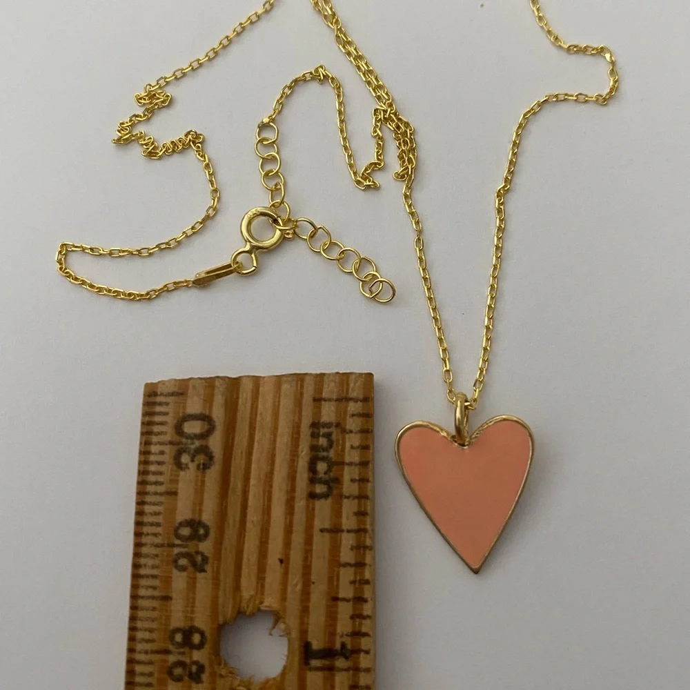 925 Silver peach heart love necklace 18K yellow gold plated
